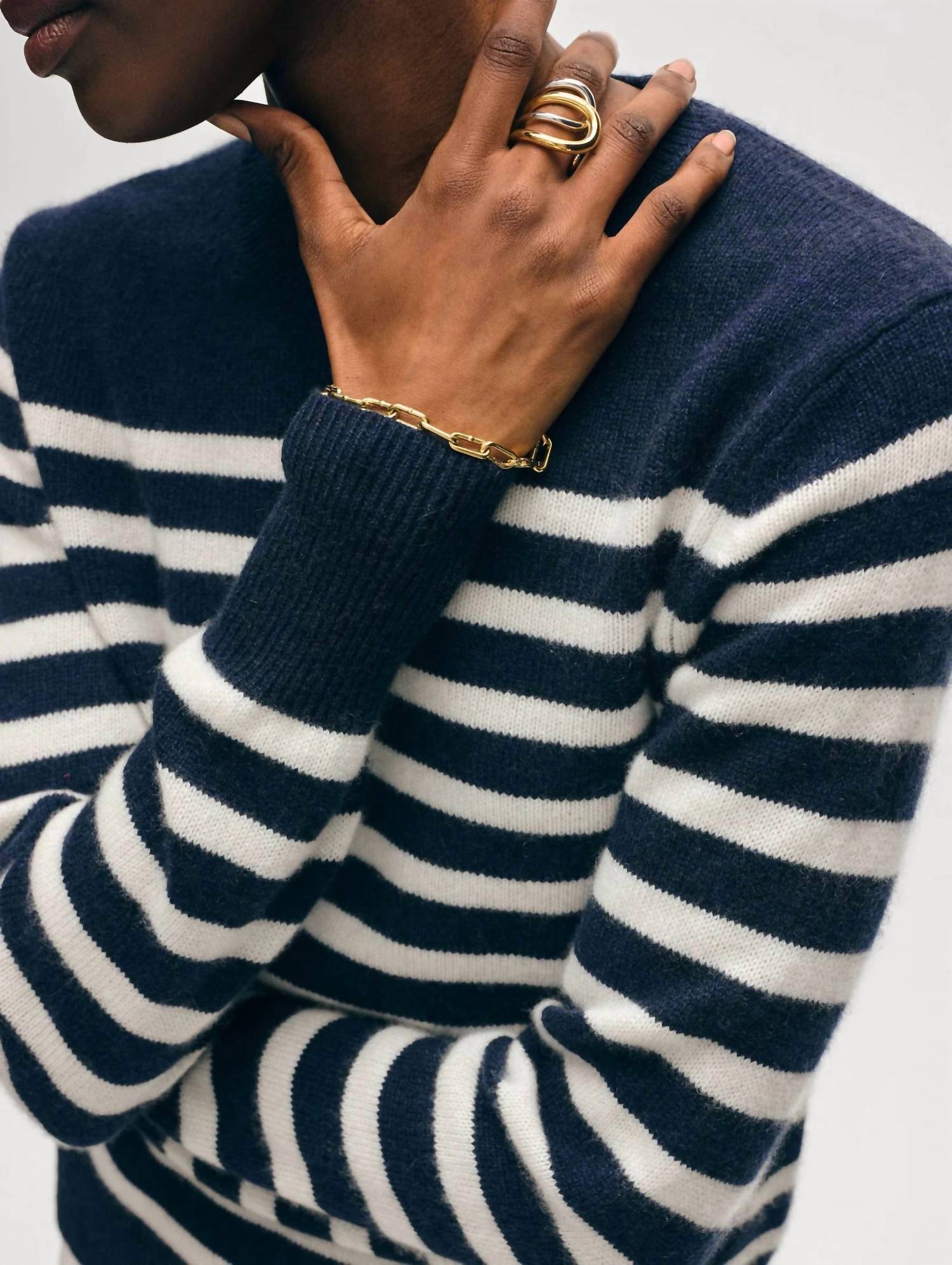 White + Warren - Cashmere Striped Crewneck Sweater