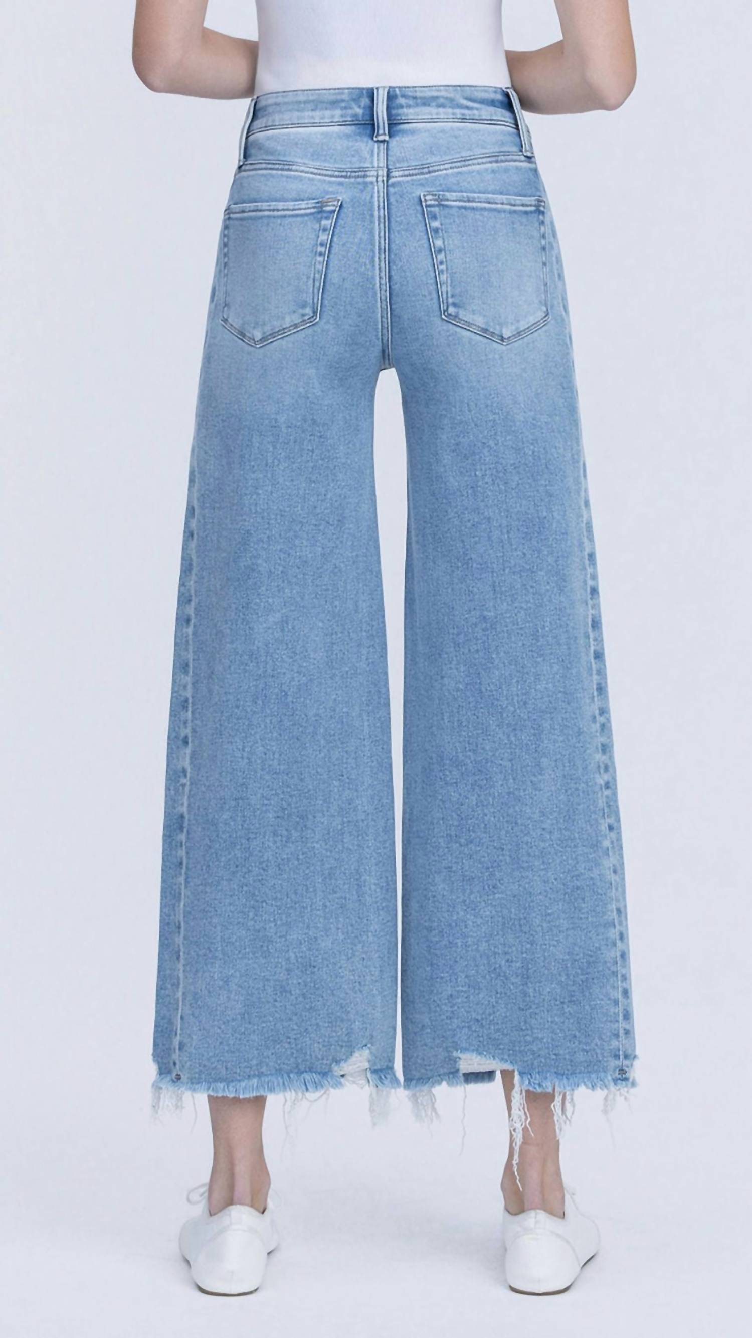 VERVET BY FLYING MONKEY High Rise Side Panel Cropped Wide Leg Jeans in blue - women's jeans - detail view
