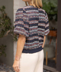 Voy - Elastic Band Detailed Textured Tweed Top