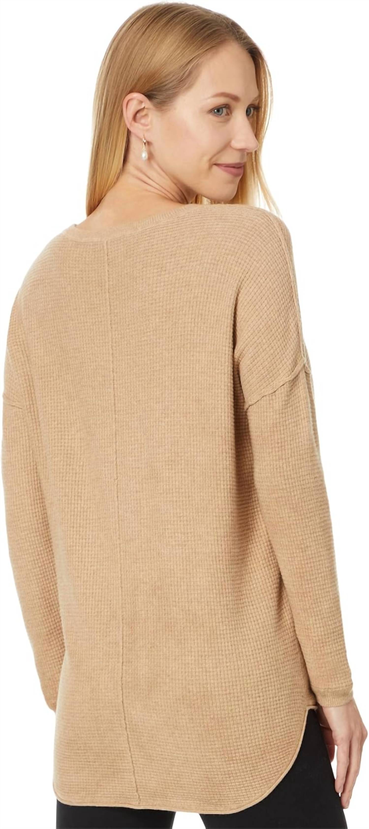 Elliott Lauren Cotton Cashmere Waffle Sweater in wheat - women's sweater - alternate view