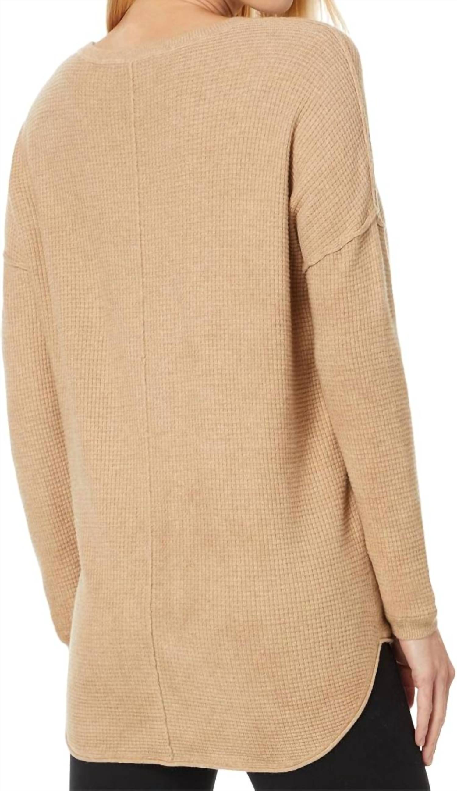 Elliott Lauren Cotton Cashmere Waffle Sweater in wheat - women's sweater - detail view