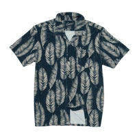 Grayers Riviera Terry Button Shirt in navy leaf - men's shirt - detail view