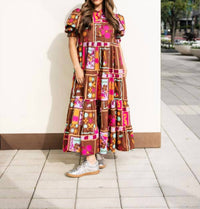 Karlie - Kiki Tiered Brown Floral Frame Maxi Dress