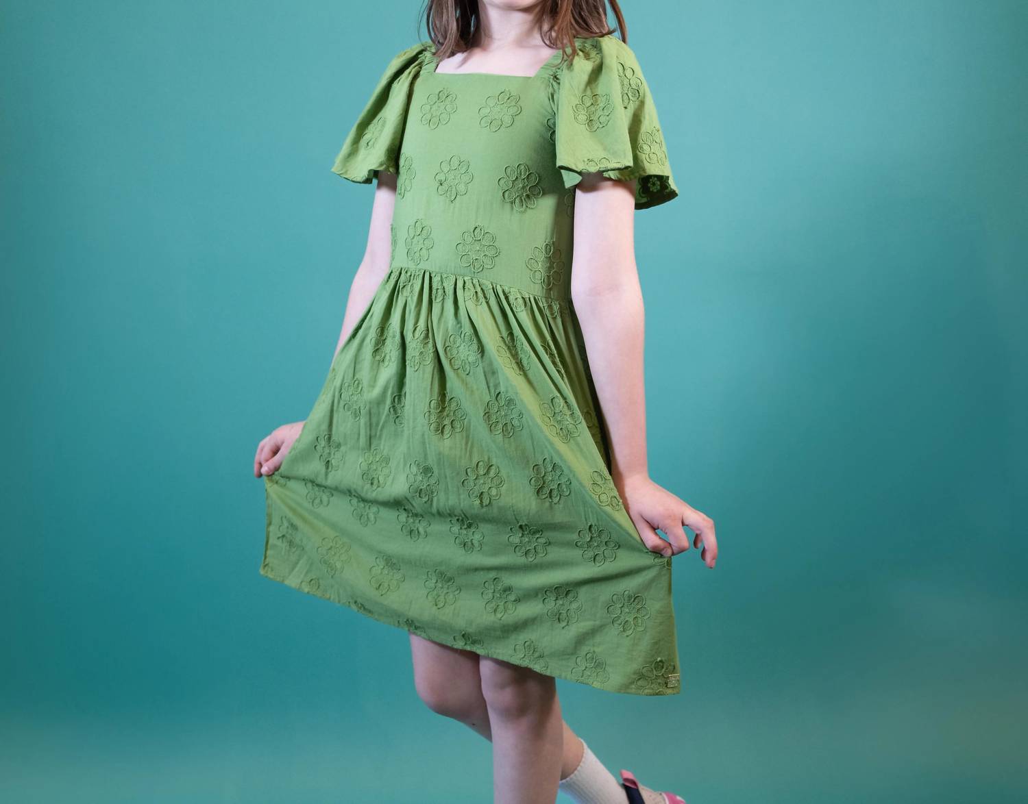 Deux Par Deux - Frill Sleeve Dress With Embroidery