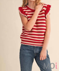 &Merci - Striped Flutter Sleeve Sweater Top