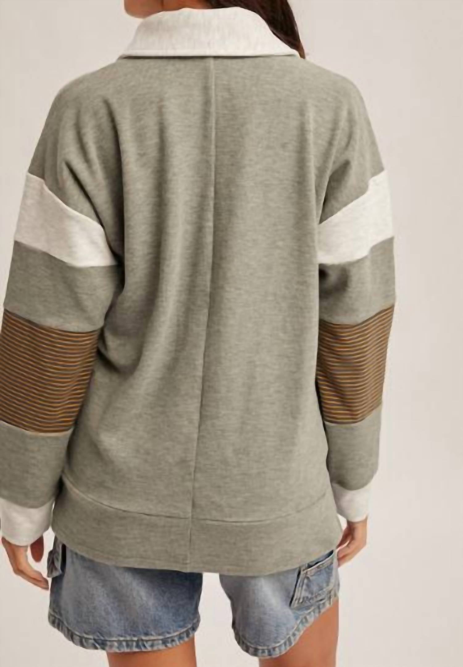 Hem & Thread - Brushed Jersey Stripe Mix Color Block Pullover