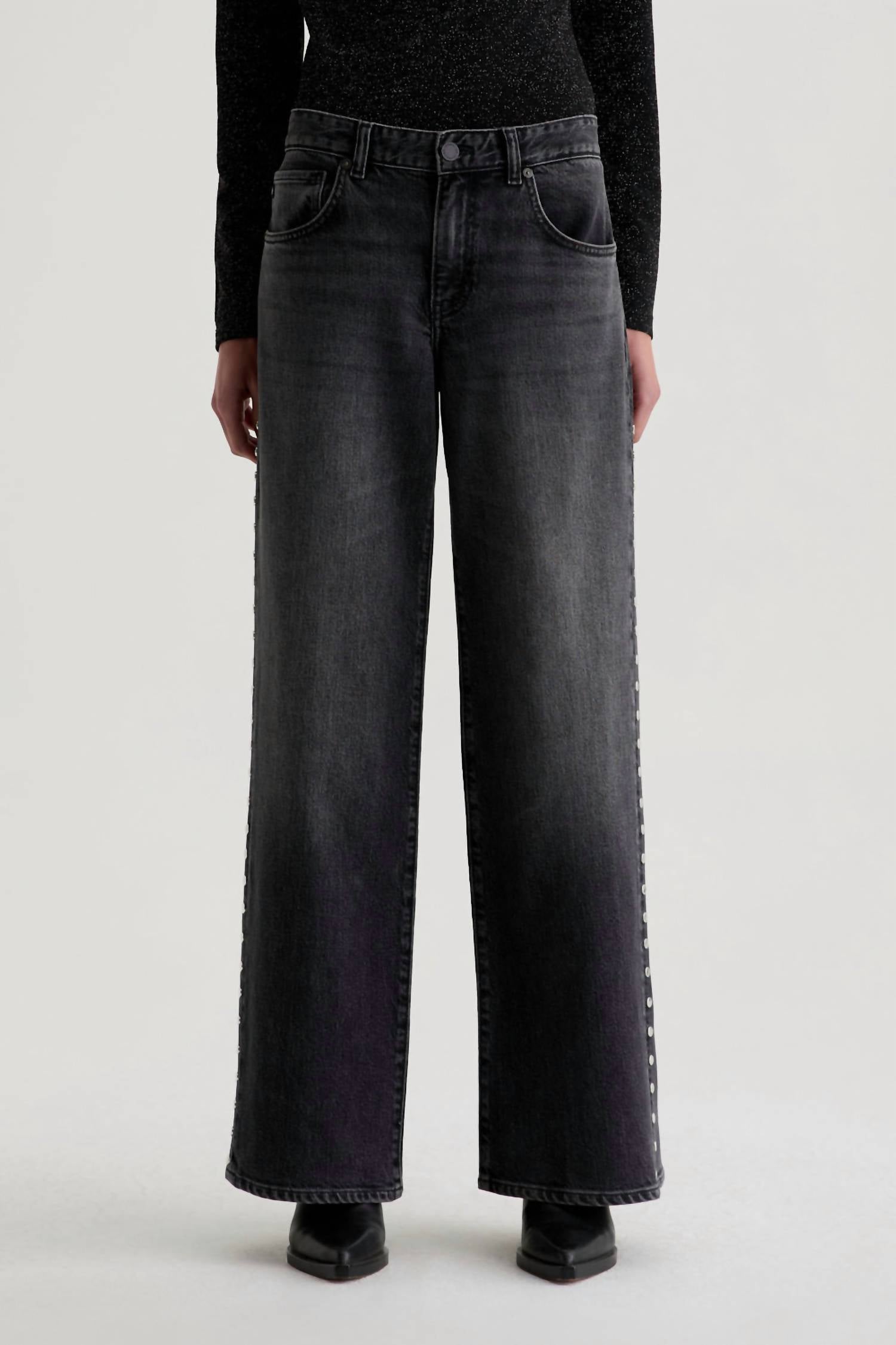 Ag Jeans - Adria Studded Low-rise Wide Leg Jeans