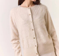 Brodie Cashmere Brushed Chelsea Cardigan in porcelain - women's cardigan - detail view