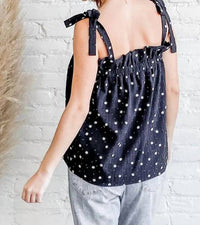 And The Why - Daisy Polka Dot Print Ruffle Tank Top