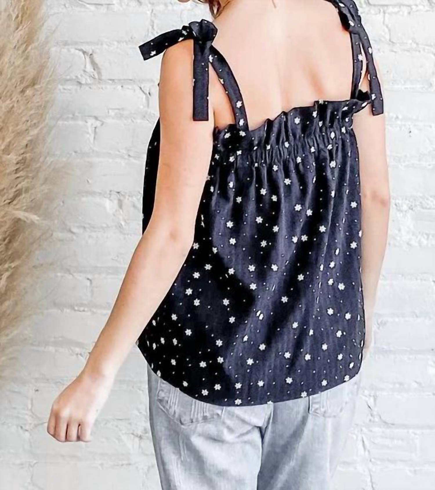 And The Why - Daisy Polka Dot Print Ruffle Tank Top
