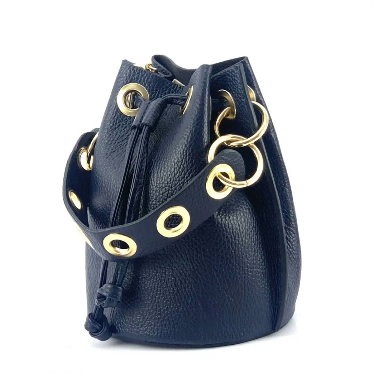 German Fuentes - Women's Italian Leather With Grommets Large Bucket Bag