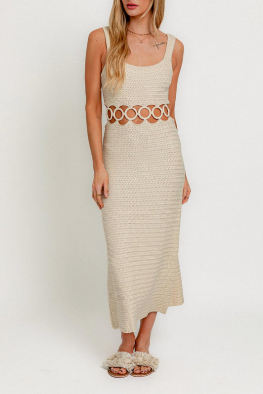 Le Lis - Square Neck Sleeveless Crochet Midi Dress