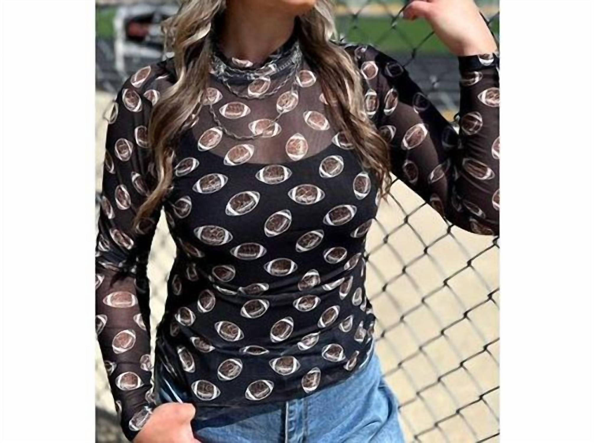 Sterling Kreek - Women's Mesh Black Cheetah Football Long Sleeve Top