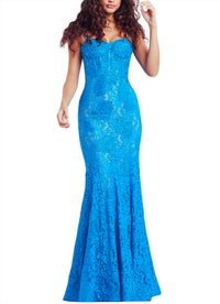 JOVANI Lace Mermaid Sweetheart Gown in peacock - women's dress