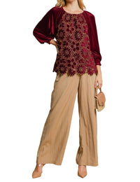 Umgee - Women's Floral Lace Velvet Top