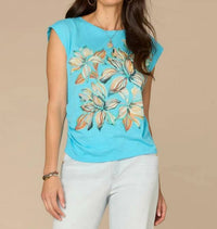 Democracy - Origami Sleeve Side Ruched Screen Print Knit Top
