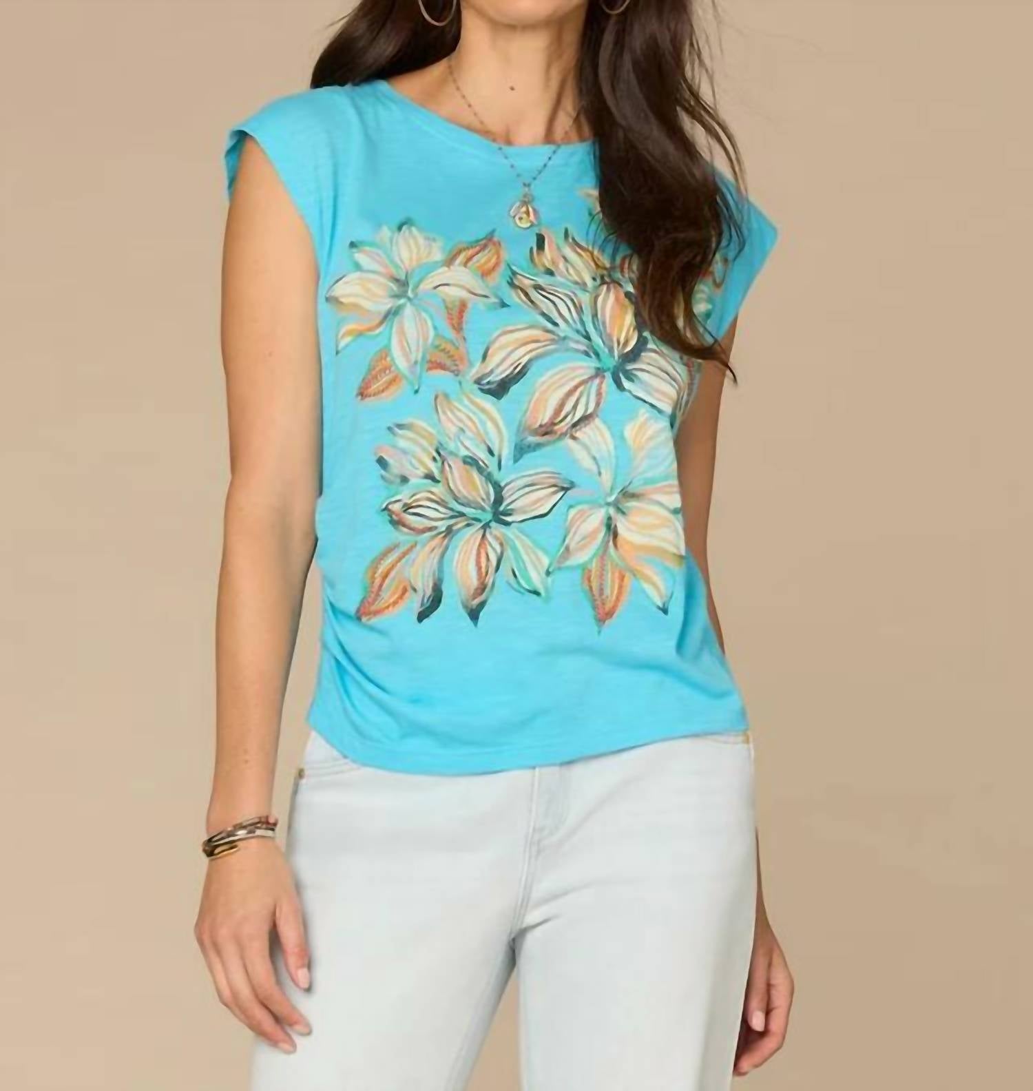 Democracy - Origami Sleeve Side Ruched Screen Print Knit Top