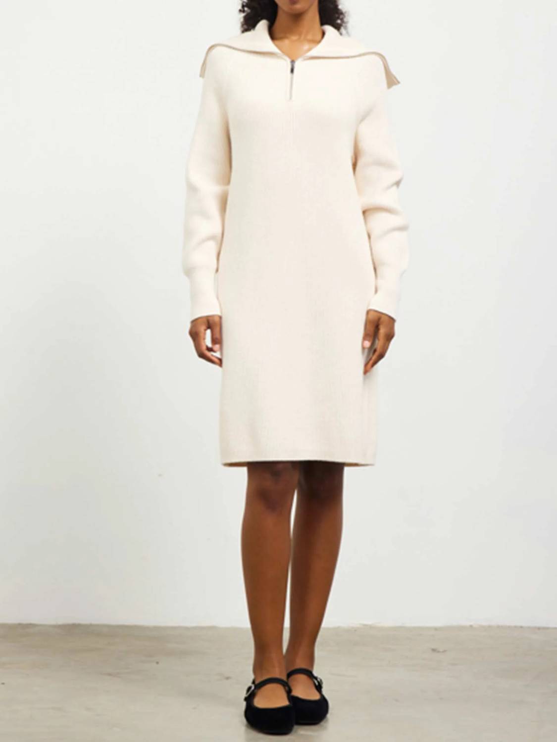 Skies Are Blue - Zip-Up Mock Neck Sweater Dress
