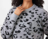 Karen Kane Metallic Animal Print Crewneck Sweater in gray with black - women's sweater - view 5