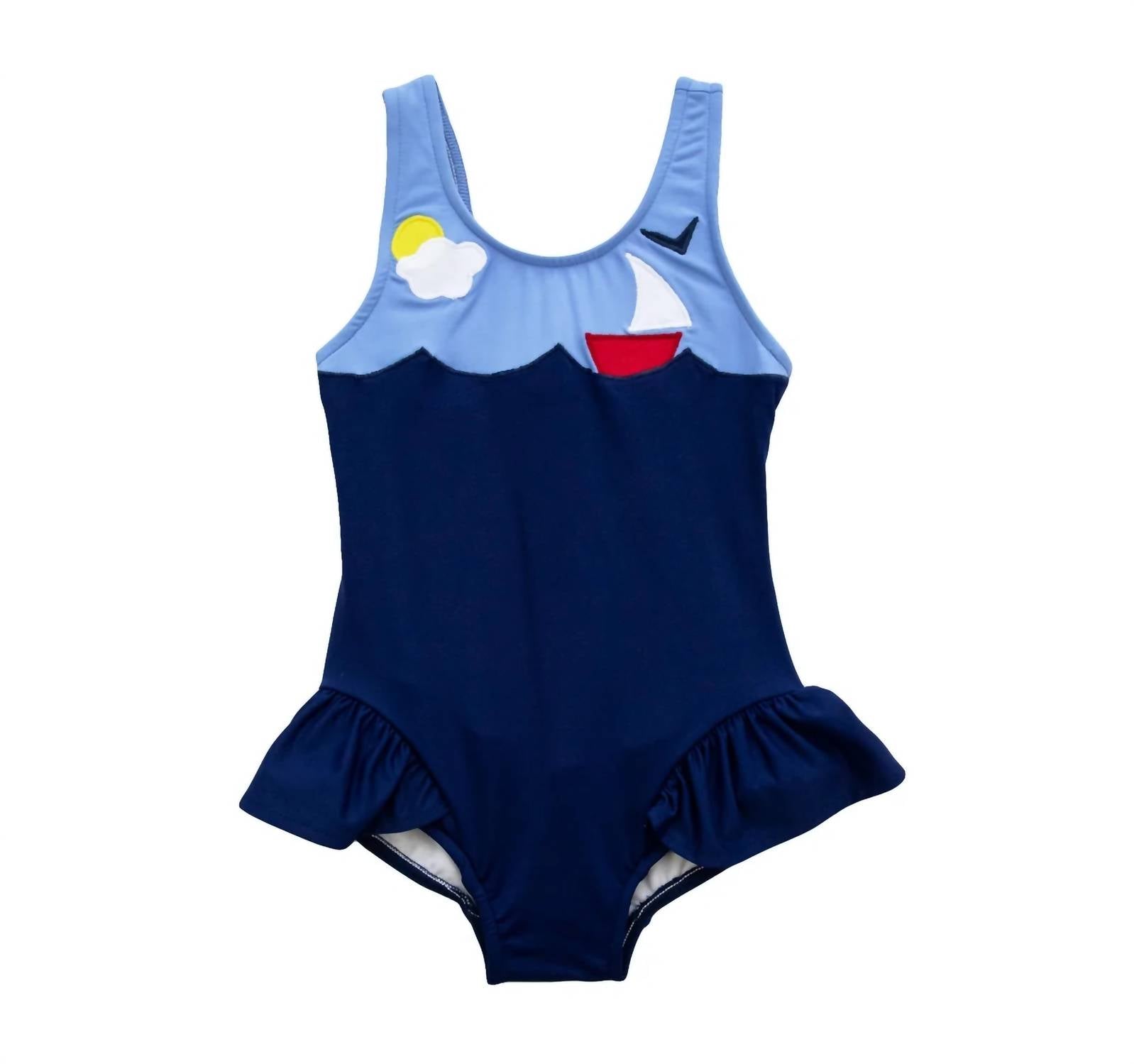 Florence Eiseman Girl's Sailboat Peplum One-piece Swimsuit in blue - kids' item