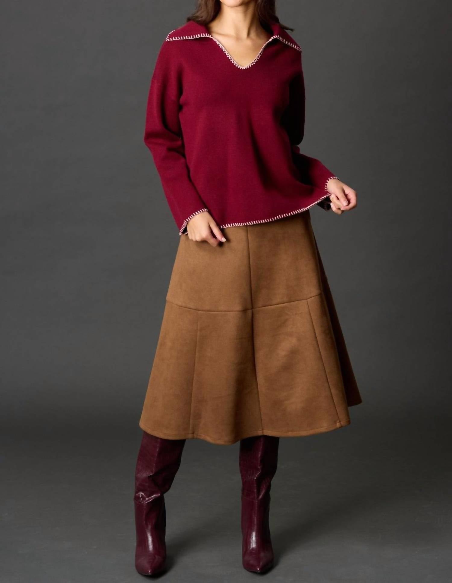 Before You - Blanket Stitch V-neck Sweater