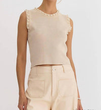 Entro - Meghan Pearl Embellished Sleeveless Top
