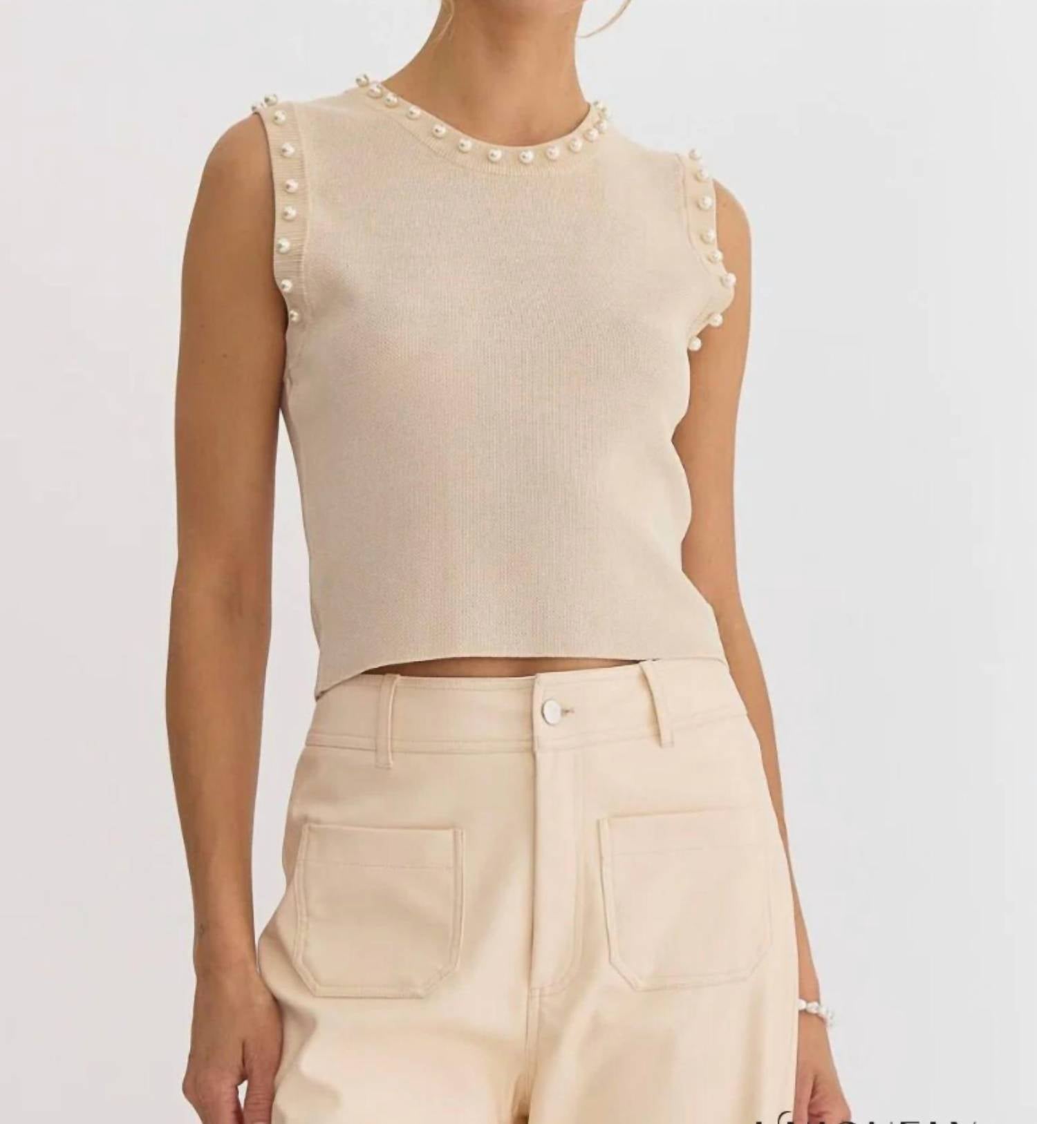 Entro - Meghan Pearl Embellished Sleeveless Top