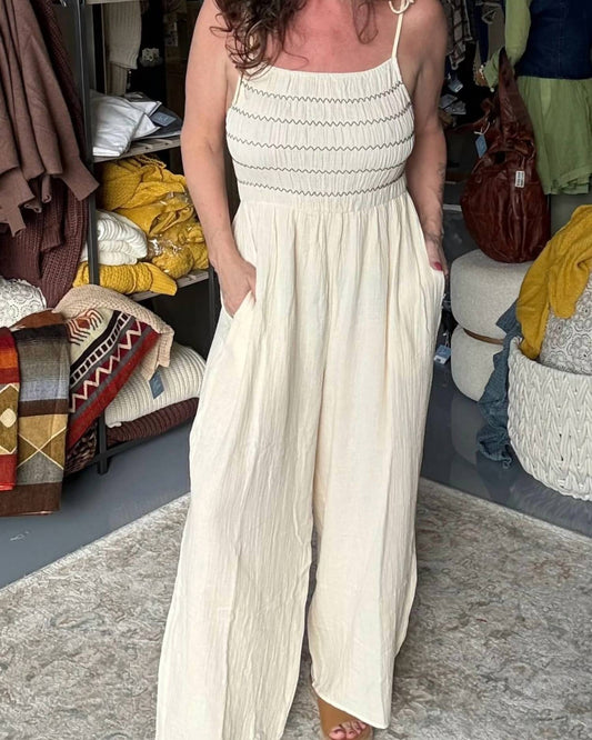 Davi & Dani - Ribbed Contrast Ruched Side Seam French Jumpsuit