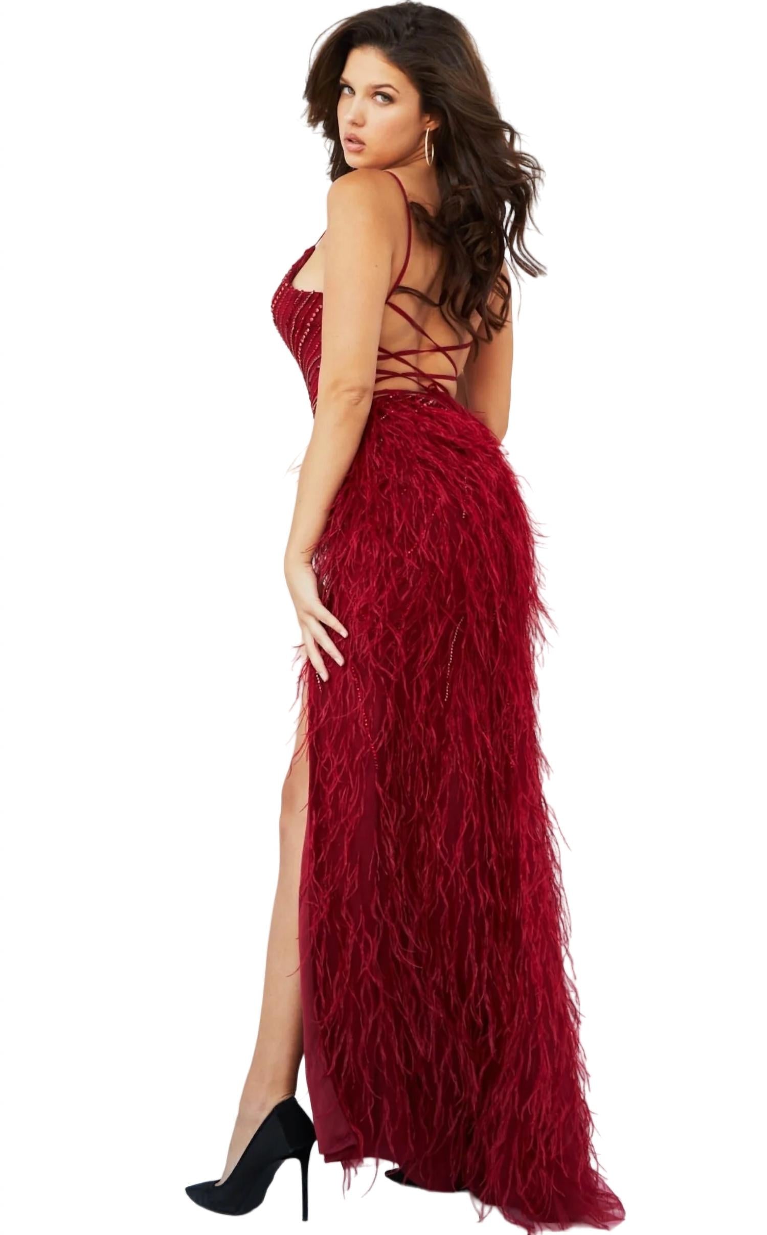 Jovani - Feather Accent Prom Dress