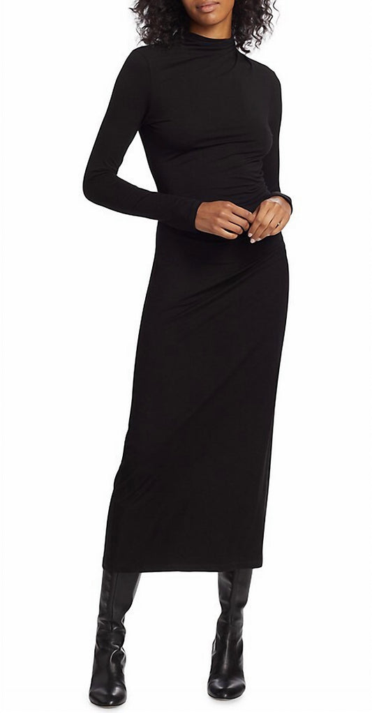 Long Sleeve Turtle Neck Ruched Midi Dress