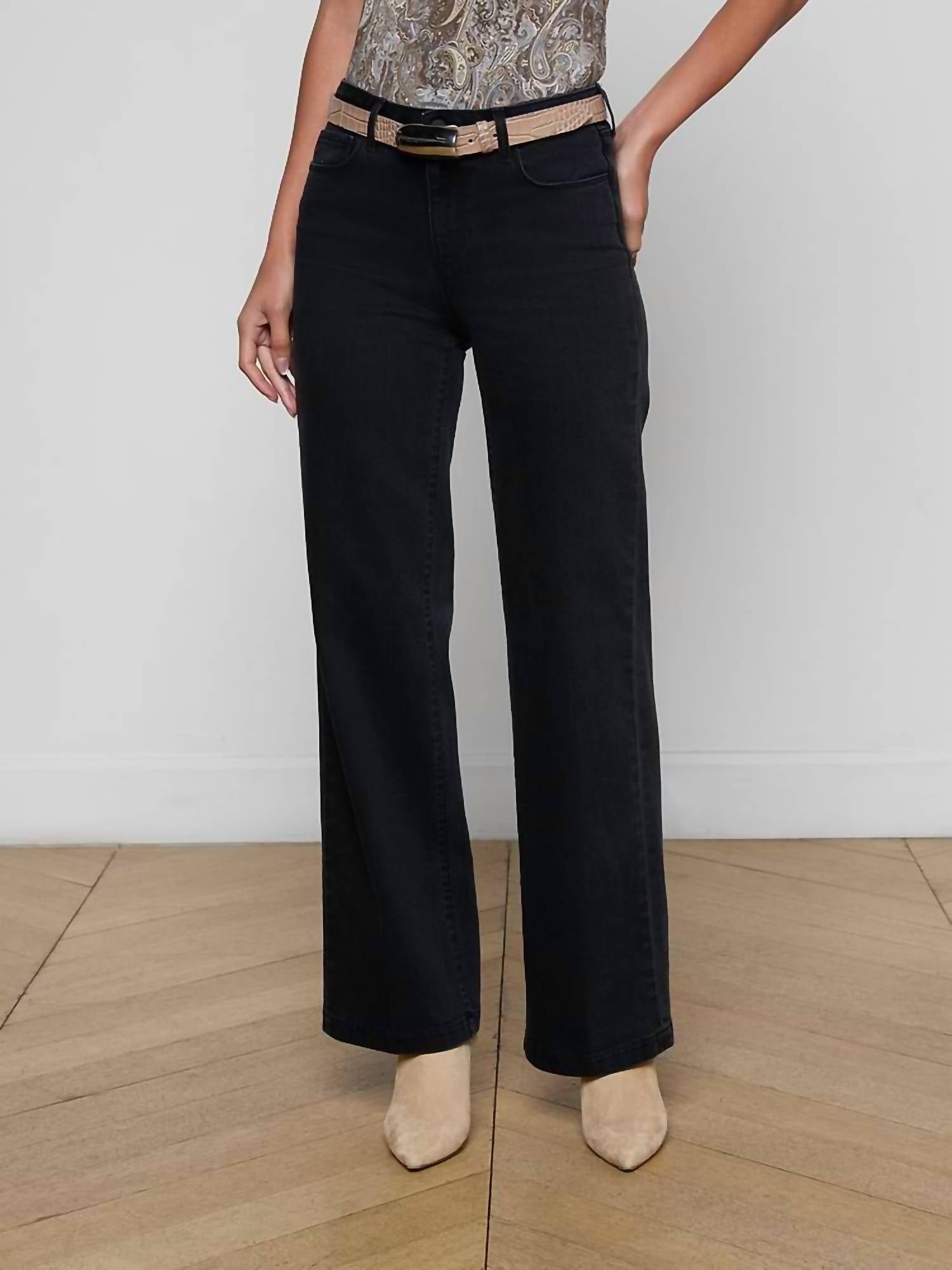 L'Agence Scottie Wide-leg Jean in washed black - women's jeans - detail view
