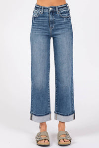Petra153 - High Rise Stretch Relaxed Straight With Cuffed Hem Jeans