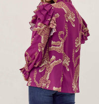 Jodifl - Tiger Print Ruffle Sleeve Top