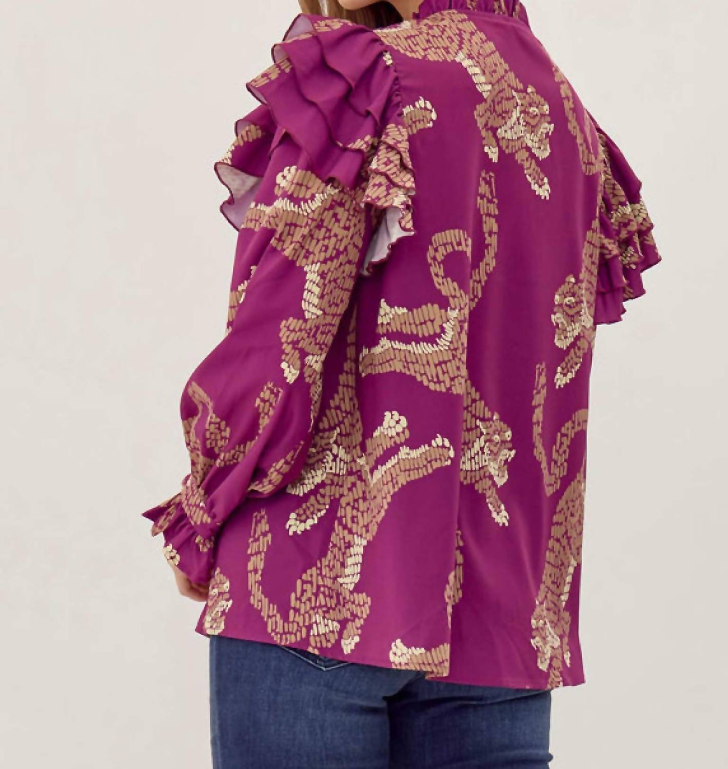 Jodifl - Tiger Print Ruffle Sleeve Top
