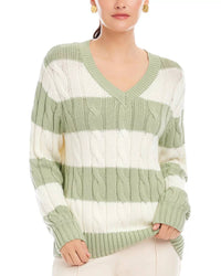 Fifteen Twenty Avalee Stripe Cable Sweater in sage cream - women's sweater