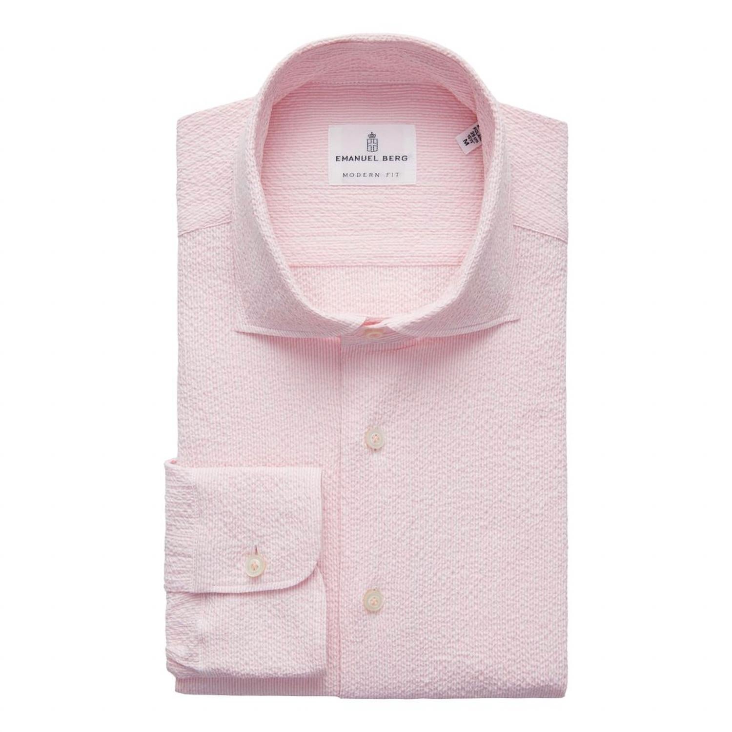Emanuel Berg Byron Textured Crinkle Pin Stripe Shirt in light pastel pink - men's shirt - alternate view