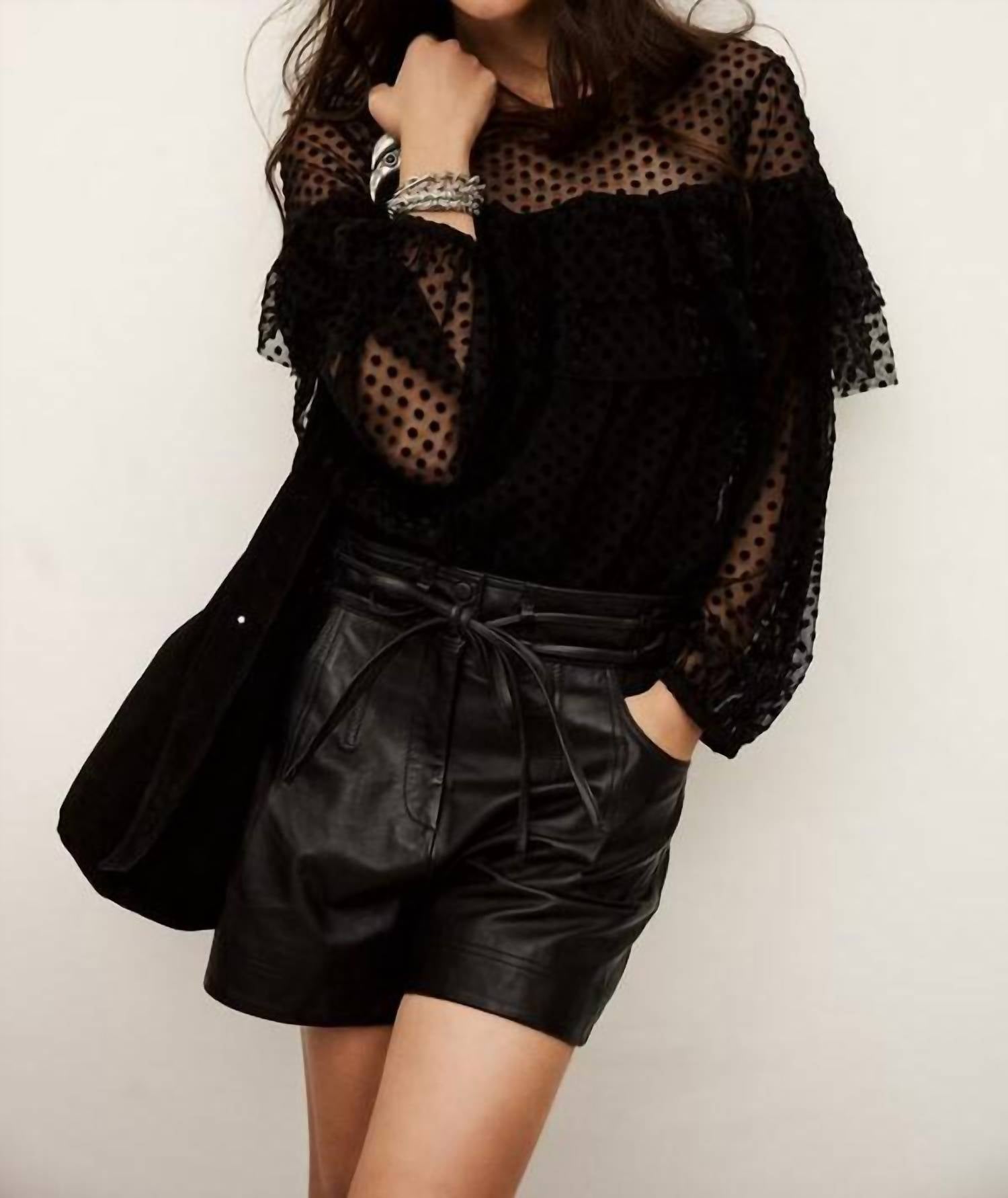 Ba&Sh - Mesh Raff Swiss Dot Ruffle Blouse
