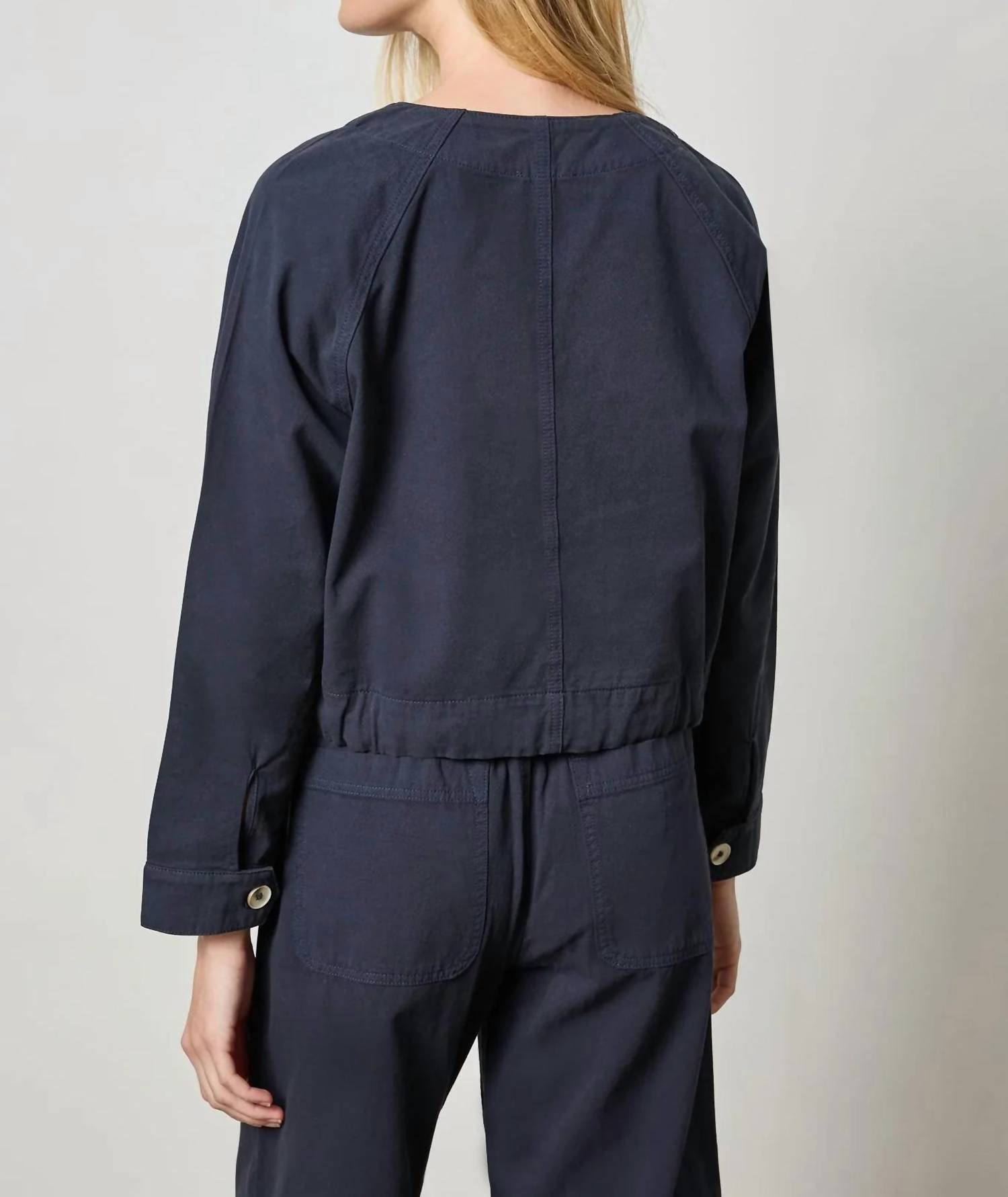 Lilla P Drawstring Waist Jacket in navy - women's jacket - detail view