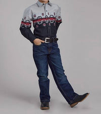 Roper - Boy's Long Sleeve Ombre Aztec Snap Shirt