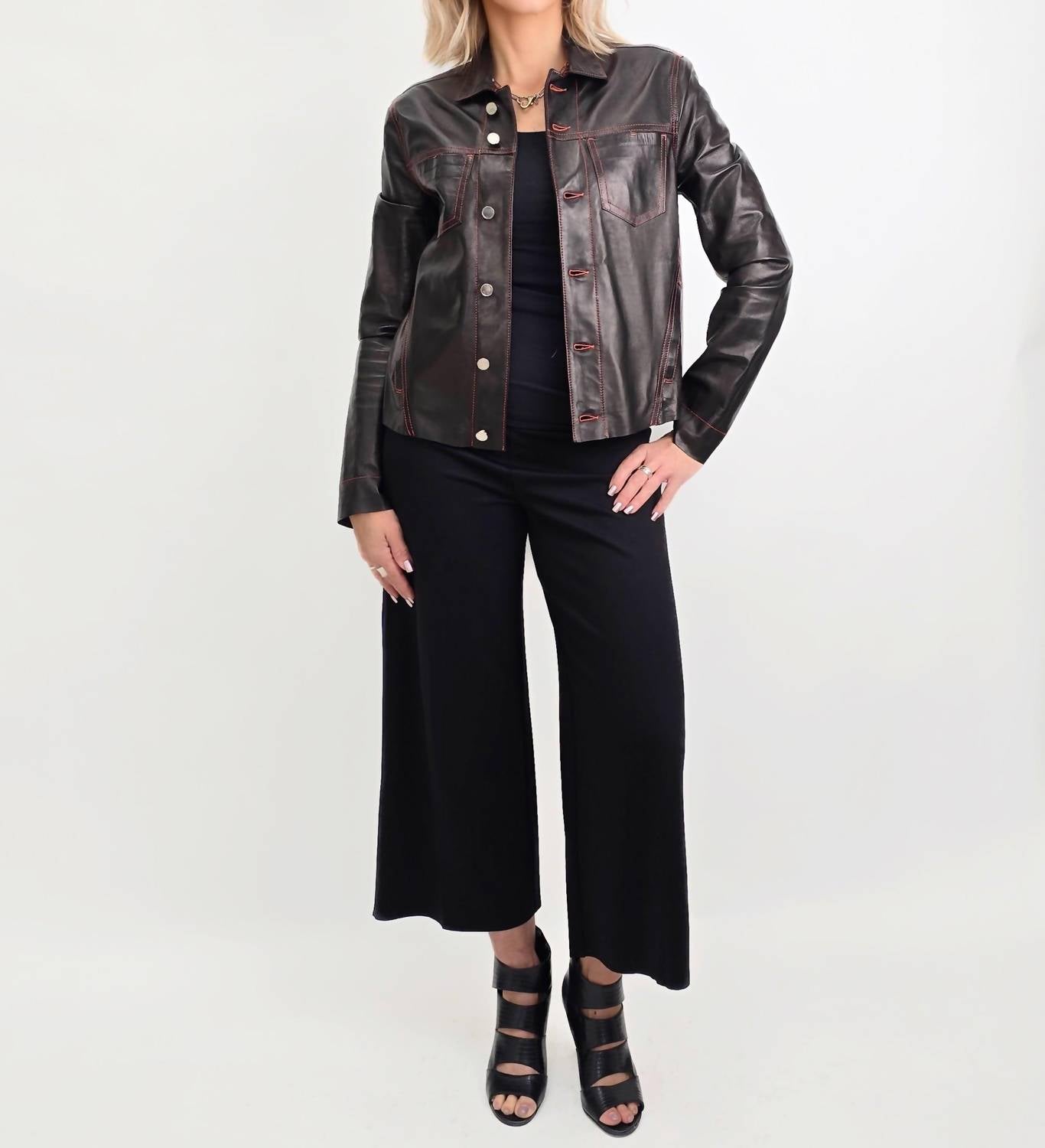 Blu Ice - Crop Stiched Leather Jacket