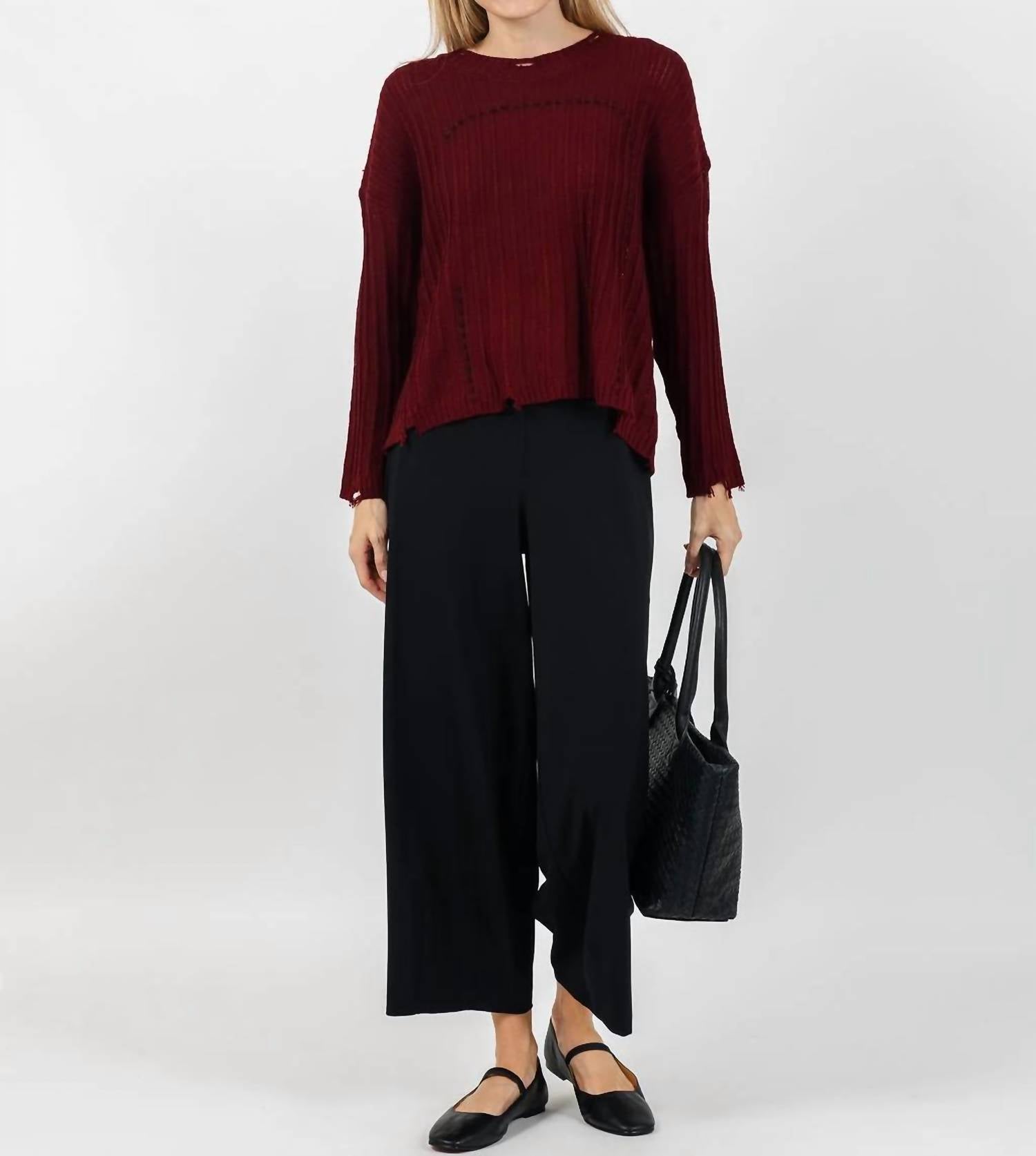 Terra - Contrast Stitch And Rib Sweater