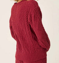 PJ Salvage Cozy Chenille Cable Knit Top in port - women's sweater - detail view