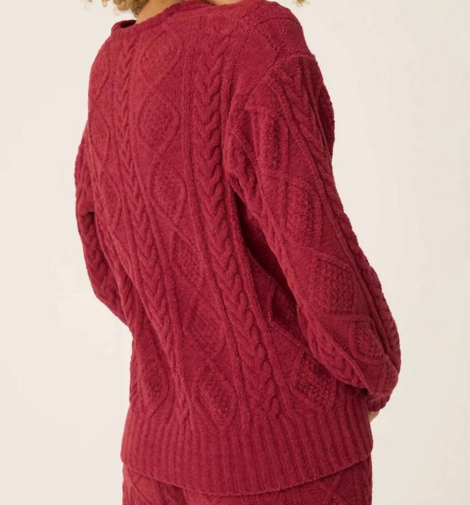 PJ Salvage Cozy Chenille Cable Knit Top in port - women's sweater - detail view
