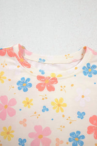 Lovesoft - Floral Print Crop Top Wide Leg Short Set