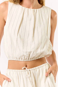 Lalavon - Stripe Cropped Bubble Top & Maxi Skirt Set