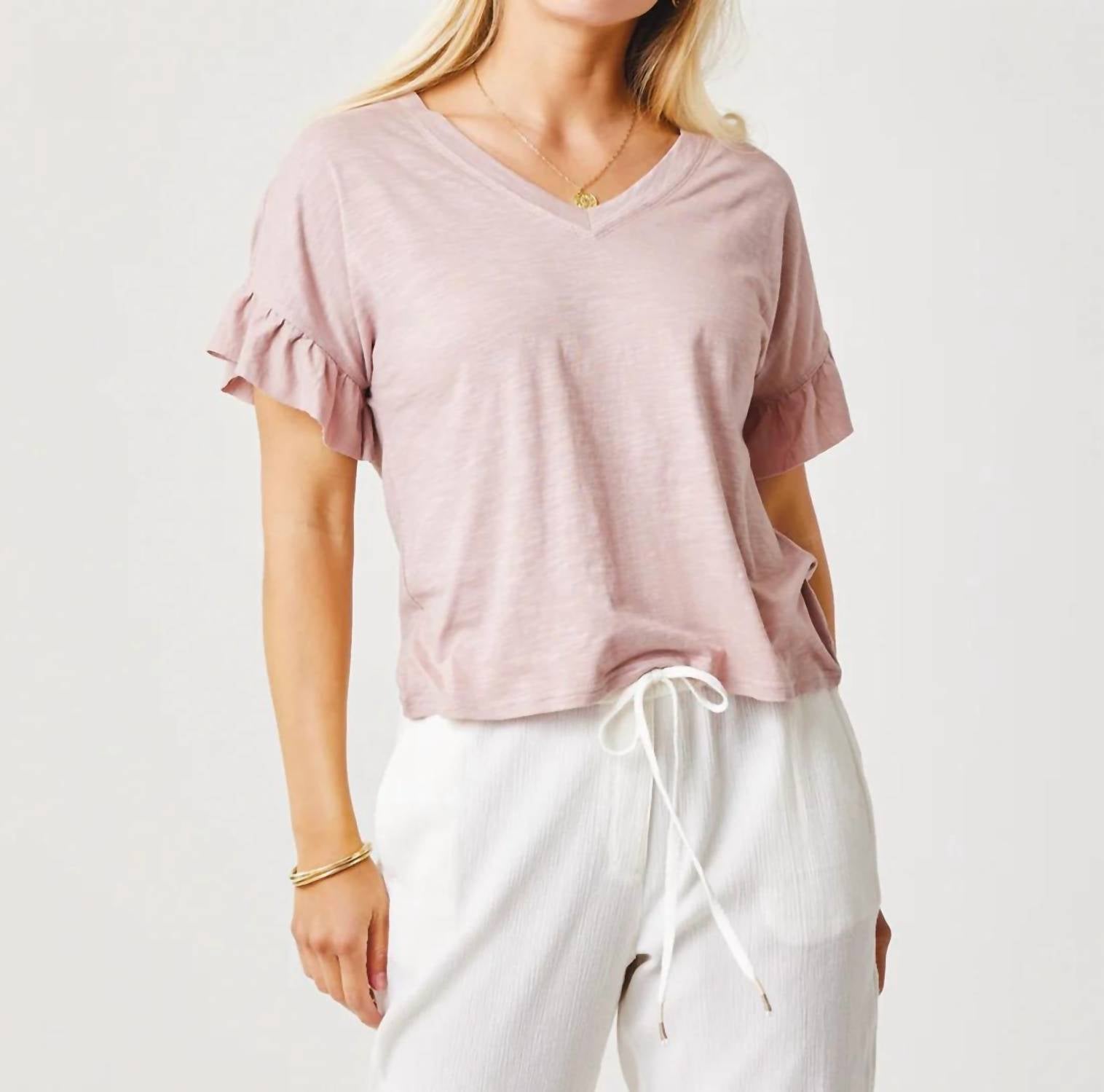 Carve Designs Hazel V-neck Top in fawn - women's t-shirt