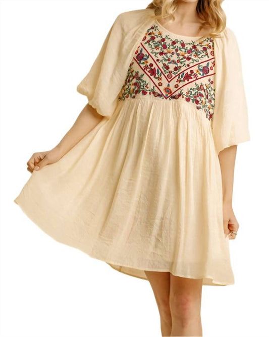 Umgee - Floral Embroidered Balloon Sleeve Dress