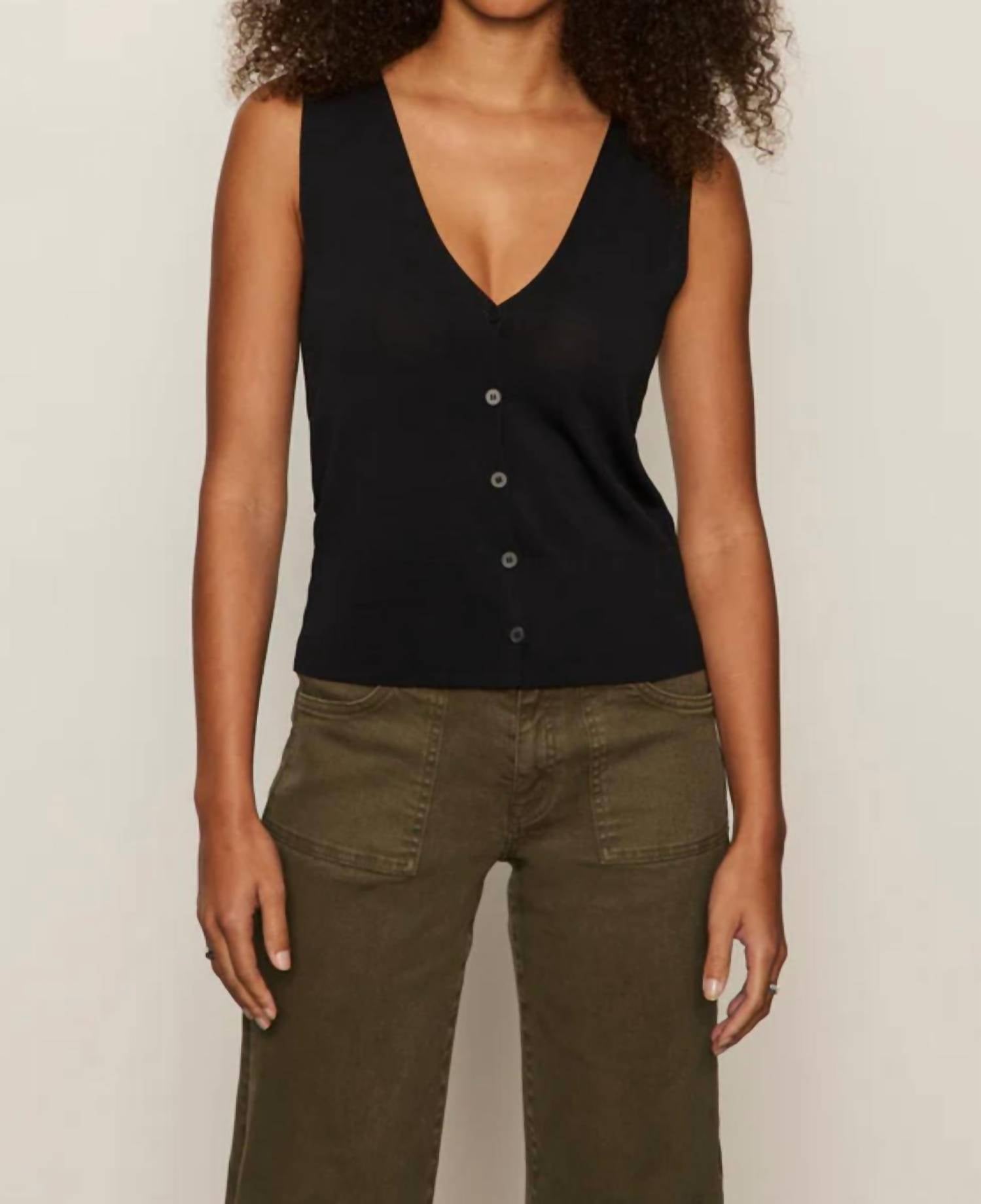 Sanctuary Knitted Button Front Top - Plus in black - women's blouse