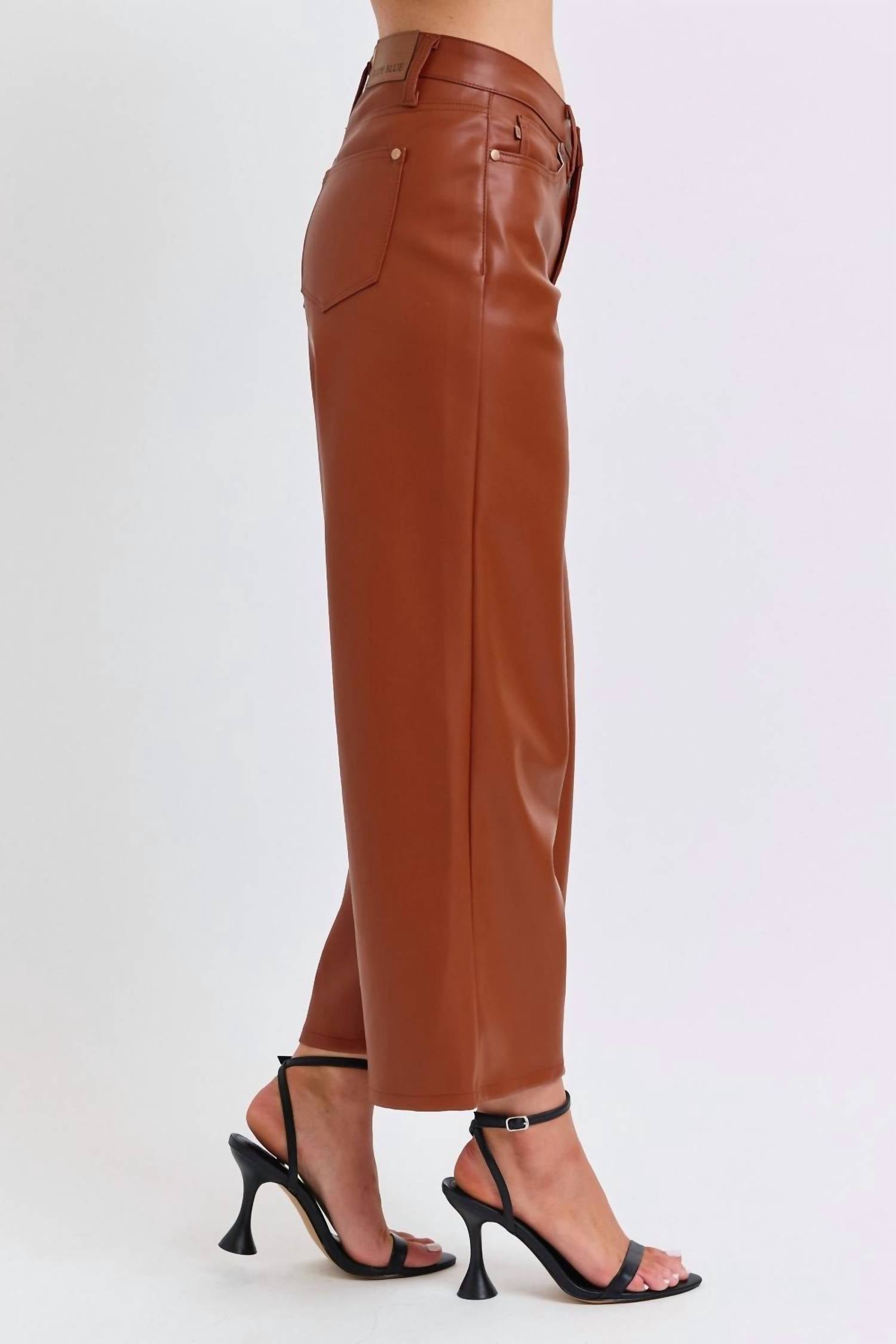 Judy Blue - High Waist Tummy Control Faux Leather Crop Wide Jeans