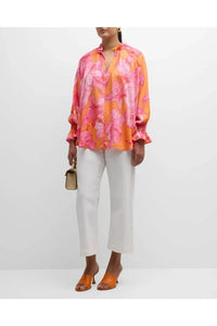 Finley Candace Floral Blouson Sleeve Top in royal hawaiian orange pink - women's blouse - view 6